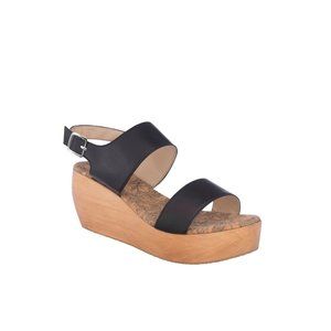 Black Sandals with Wide Straps and Cork Platform
